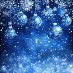 Wall Mural - blue christmas background with snowflakes and christmas balls