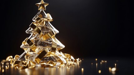 Poster - Elegant golden Christmas tree decoration sparkling in the festive holiday lights