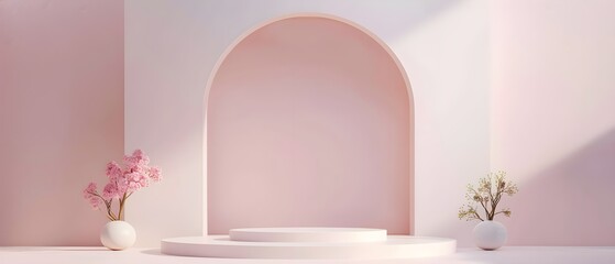 Aufkleber - Soft Pink Minimalist Interior with Floral Accents