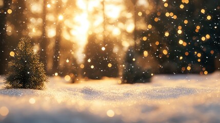 Wall Mural - Christmas Winter Scene with Dreamy Bokeh and Snow