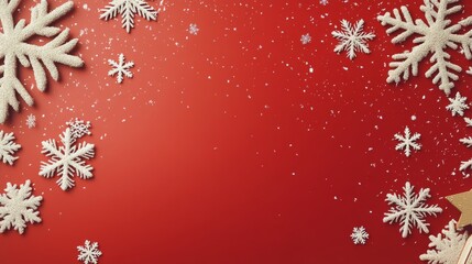 Snowflakes gently falling against a vibrant red background during the festive holiday season