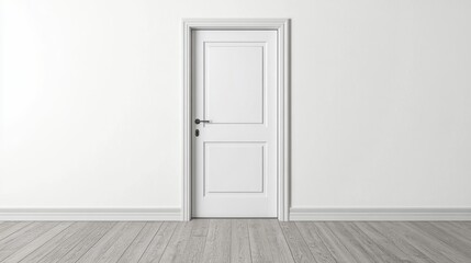 Poster - Bright and minimalist interior with a white door and natural light streaming in from a window