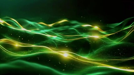 Wall Mural - Dark green background with elegant gold circles softly expanding, as wavy green light pulses. The abstract motion feeling of prestige and high quality, 4k Luxury Background Video