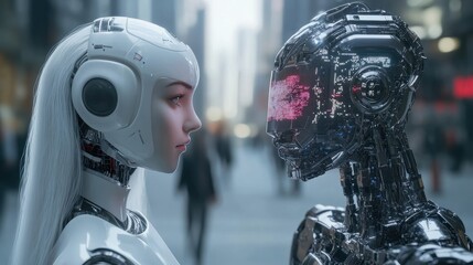Poster - robotics or ai artificial intelligence connecting interaction with human.chat bot software network.b