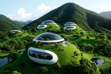 Poster - Futuristic city with integrated nature reserves, where advanced green technology supports both urban development and conservation efforts
