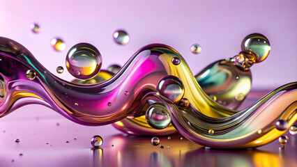 Poster - Abstract Liquid Flow: A mesmerizing abstract composition showcasing a vibrant, iridescent liquid, flowing and swirling with dynamic energy.