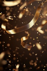 Poster - Golden confetti and ribbons celebrating a festive occasion in a beautifully lit environment