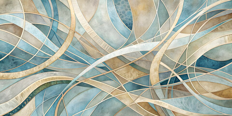 Poster - serene abstract: blue and beige watercolor swirls