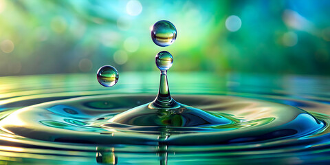 Sticker - Tranquil Water Drop: Serene macro photograph of a water droplet impacting a still surface, creating mesmerizing concentric ripples.