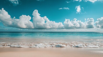 Serene tropical beach with gentle waves and clear blue skies at midday