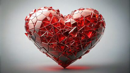 Poster - A striking heart sculpture made of fragmented glass pieces glistens under soft lighting, creating a beautiful interplay of reflections in a studio