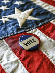 Vote button on American flag background