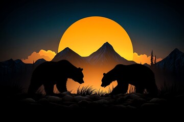 Aufkleber - Minimalist bear and mountain silhouette, representing nature and wildlife in a clean, simple design