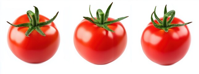 Wall Mural - Vibrant red tomatoes displayed on a white background