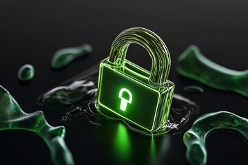 Poster - Minimalist ethical hacking icon, with a simple glowing green lock symbol representing cybersecurity and system protection