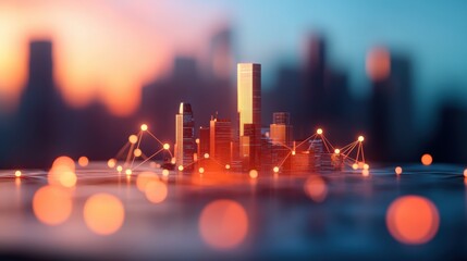 Poster - a futuristic cityscape with buildings resembling interconnected neural networks, highlighting the im