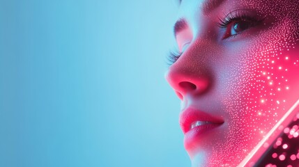 Poster - a virtual assistant with a friendly face and a futuristic interface answering a customer query on a 