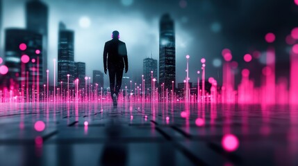 Poster - a futuristic cityscape with holographic projections of ai systems safeguarding data and networks, hi