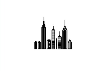 Aufkleber - Minimalist urban skyline icon, featuring simple geometric shapes representing towering skyscrapers against a clean backdrop