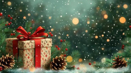 christmas decoration with gift box background