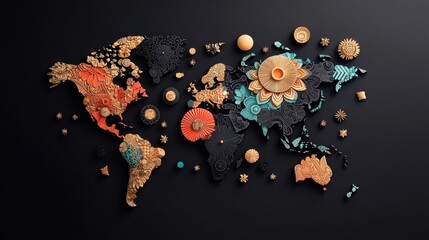 Sticker - World Map as a Mandala, A world map depicted as a intricate mandala, combining geographic elements with spiritual and symbolic patterns.