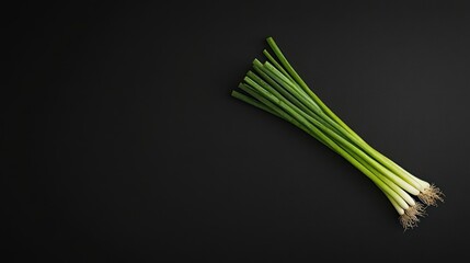 Wall Mural - Fresh green onions arranged on a dark surface, showcasing their vibrant color and texture.