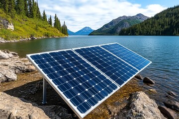 Poster - Simple solar panel icon, showcasing clean energy in a minimalist design to symbolize climate action