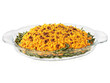 © panophotograph - Thanksgiving dinner green bean casserole and sweet potato mash served on a transparent glass dish