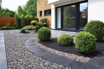 Modern front garden with beautiful stone