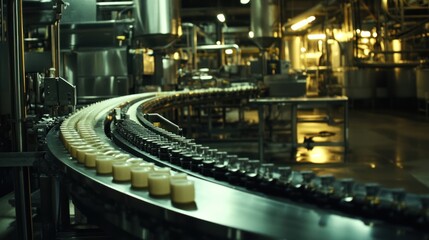 Wall Mural - A factory interior featuring a conveyor belt transporting containers.