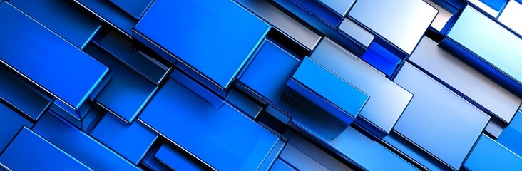 Poster - Layers of transparent triangle shapes in a border design pattern, elegant geometric website or business banner design in blue.