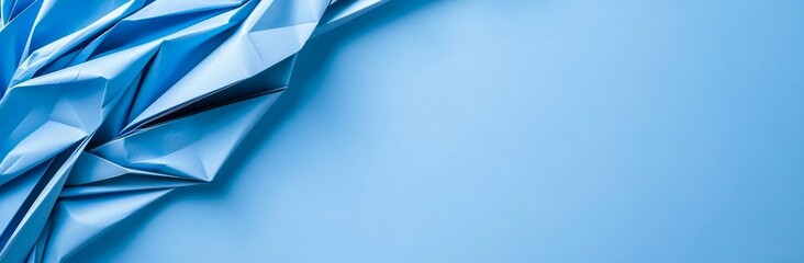 Poster - The background is an abstract shade of blue, covered in layers of transparent triangles in the design border, creating an elegant geometric pattern for a website or business banner