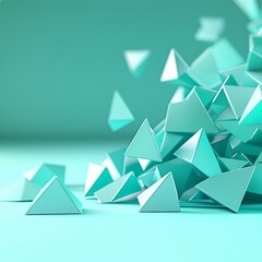 Poster - illustration in 3d, metallic faceted background, geometric wallpaper, mint green crystals