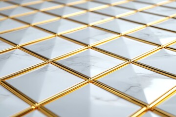 Poster - An abstract geometric white background with golden folds in 3D