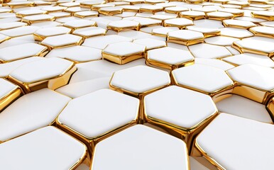 Poster - Background with hexagonal geometric shapes, technology concept, and 3D rendering.