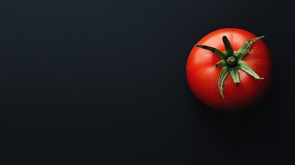 Wall Mural - A vibrant red tomato on a dark background, highlighting its freshness and color.