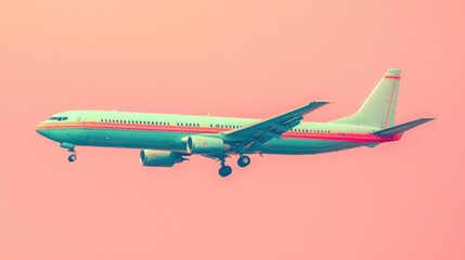 Wall Mural - A commercial airplane flying against a pastel-colored sky.