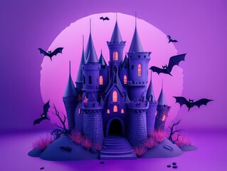 Wall Mural - halloween castle with bats