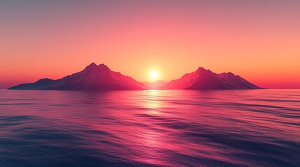 Wall Mural - A beautiful sunset over the ocean with mountains in the background