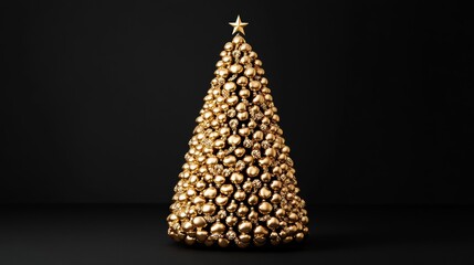 Canvas Print - Christmas tree crafted from shimmering gold chains and jewels isolated on an elegant black velvet background 