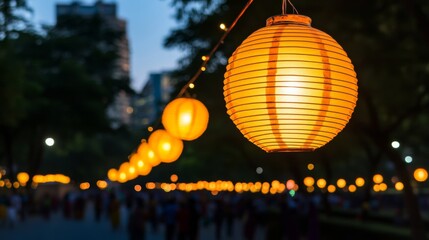 Sticker - Connaught Place lit up with bright Diwali lanterns and hanging lights as people celebrate in the bustling streets 