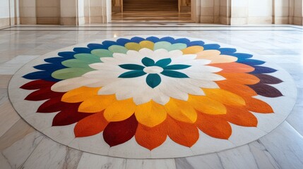 Wall Mural - large rangoli artwork featuring concentric circles with delicate floral patterns at the center showc