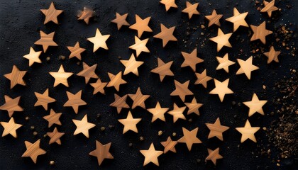 Wall Mural - Scattered Wooden Stars on a Dark Surface