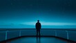 © fotogurmespb - Solitary traveler exploring the quiet decks of a solo cruise ship, stars above and dark ocean below