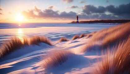 Serene sunset over a frozen lake reflecting vibrant colors