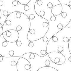 Wall Mural - christmas lights string line art seamless pattern. doodle outline light bulb black and white backgro
