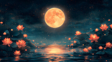 Wall Mural - Mid-Autumn Festival: Celebrating Under the Moonlit Sky