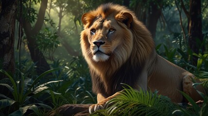 a realistic illustration of a lion sitting