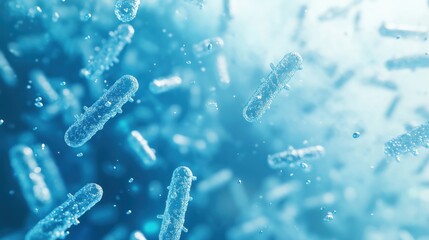 Poster - Bacteria in blue environment, microscopic view, floating