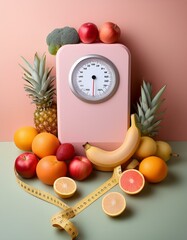 Wall Mural - Healthy food on scale